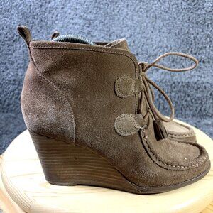 Lucky Brand Shoes Yaney Wedge Heel Ankle Boot Womens Size 9.5 Brown Lace Up Moc